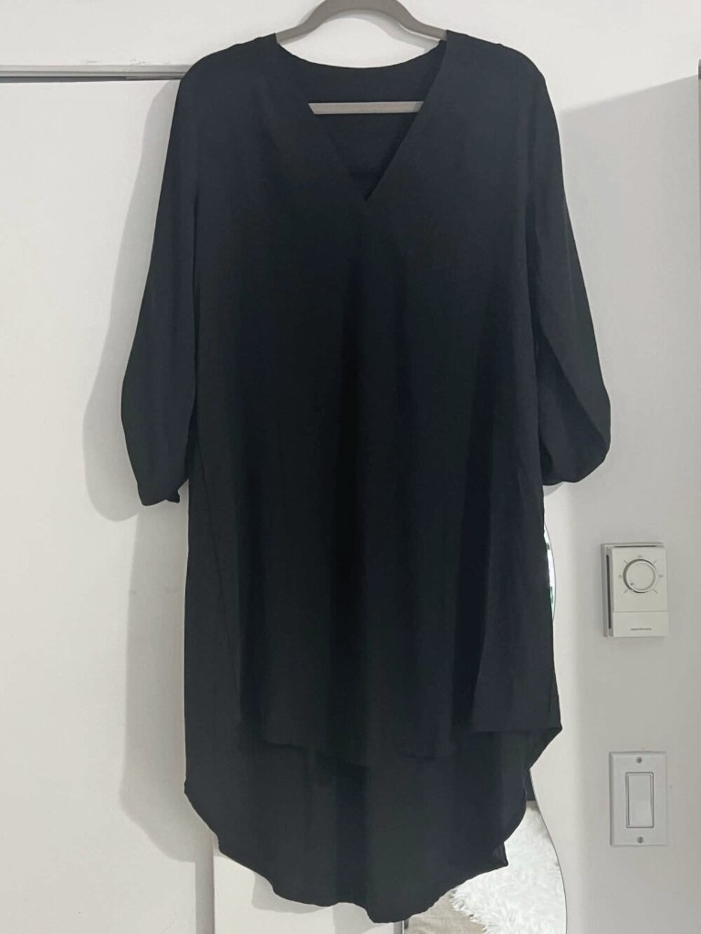 Flowy, black high-low shirt dress, large